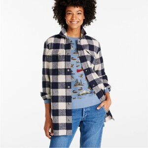 New! LL BEAN S Blue Signature Chamois Shirt Snap-Front Plaid